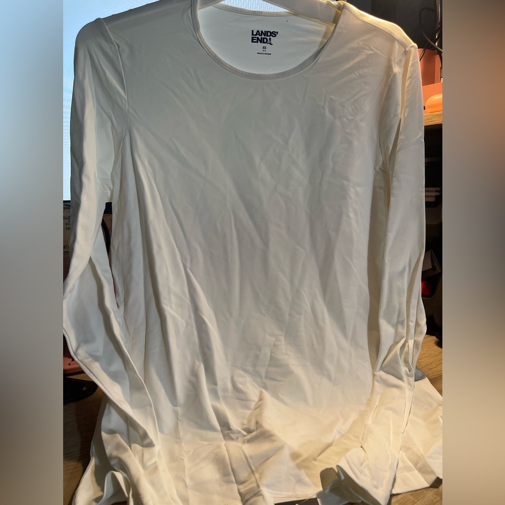 Lands End Womens SZ XS Petite White Long Sleeve  Pullover Shirt (M)